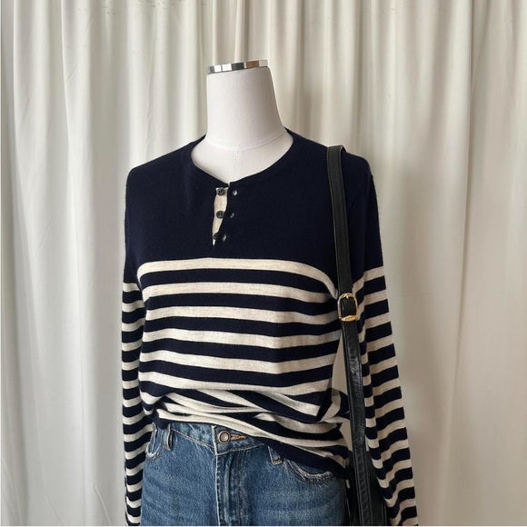 Vince Other - VINCE. Henley navy and cream striped sweater in a cashmere and wool blend.